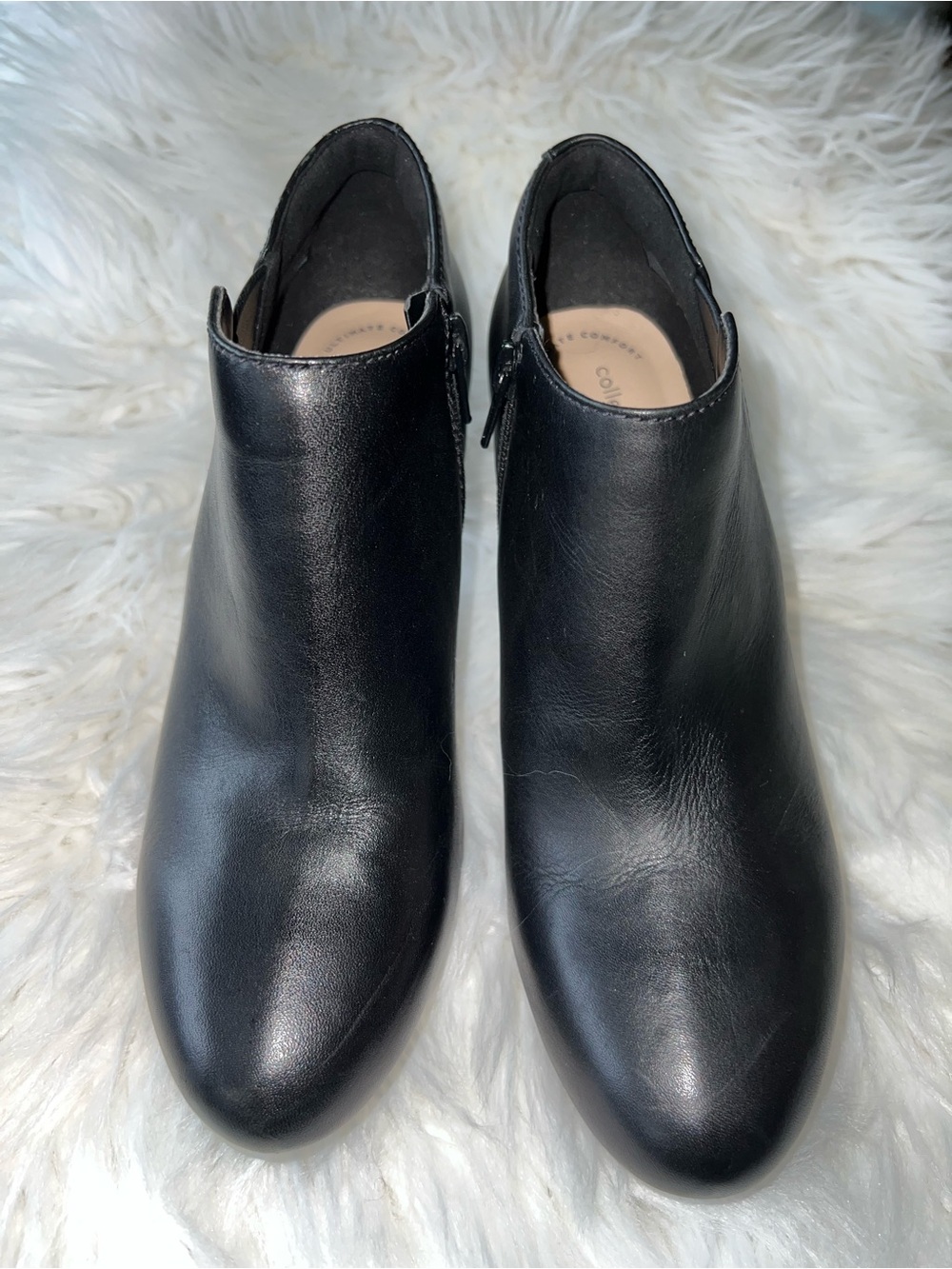 Clarks Black Leather Ankle Booties with Side Zip
